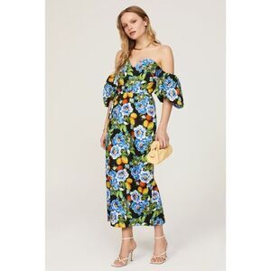 BORGO DE NOR Tati Off Shoulder Peonia Black Cotton Dress